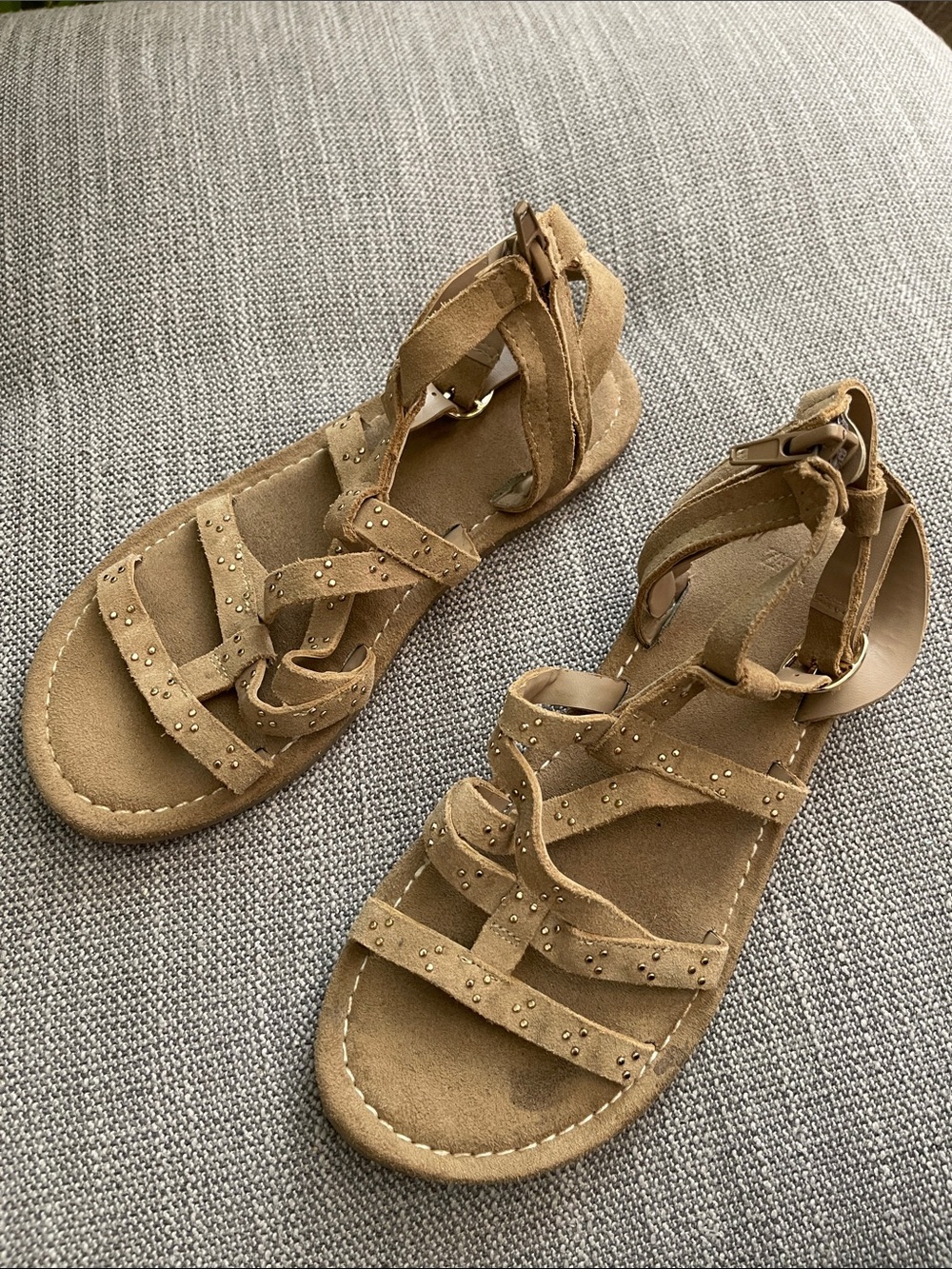 Zara- Tan Studded Suede Gladiator Sandals